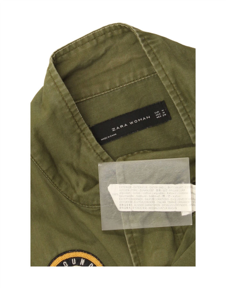 Zara Γυναικείο Graphic Oversized Bomber Jacket UK 14 Medium Khaki Cotton