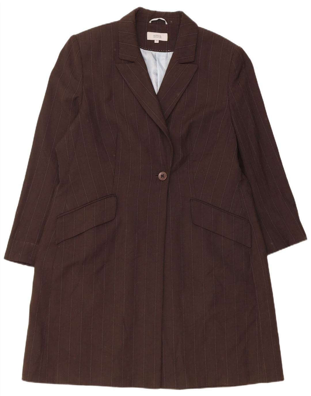 Marks & Spencer Γυναικείο Πανωφόρι UK 20 2XL Brown Pinstripe Polyester