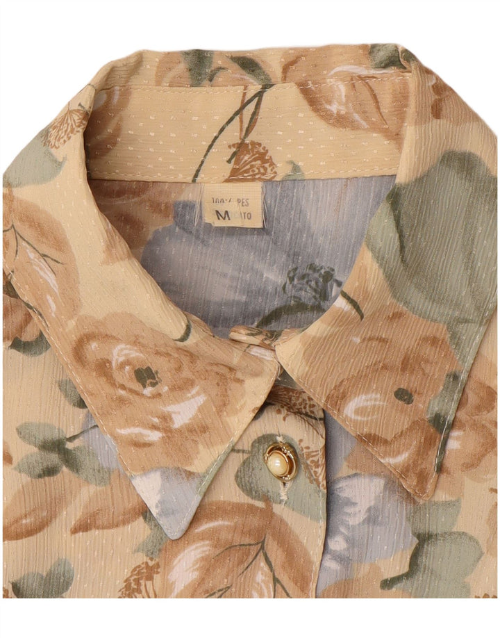 VINTAGE Γυναικείο Πουκάμισο Μπλούζα UK 14 Μεσαίο καφέ Floral Πολυεστέρας