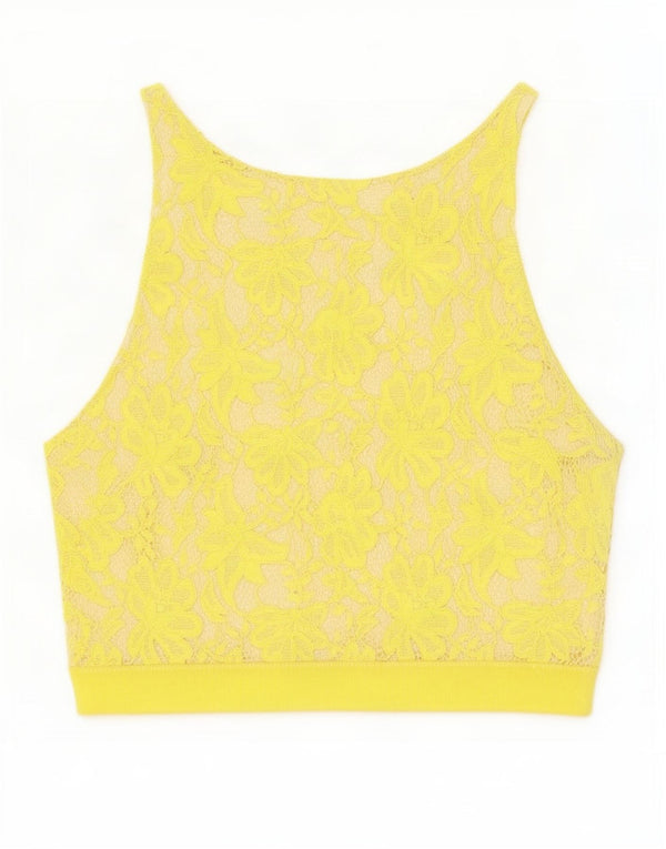 Zara Γυναικείο Δαντελένιο Αμάνικο τοπ UK 8 Small Yellow Floral