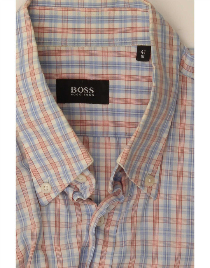 Ανδρικό κοντομάνικο πουκάμισο Hugo Boss Μέγεθος 41 16 Μεγάλο μπλε καρό