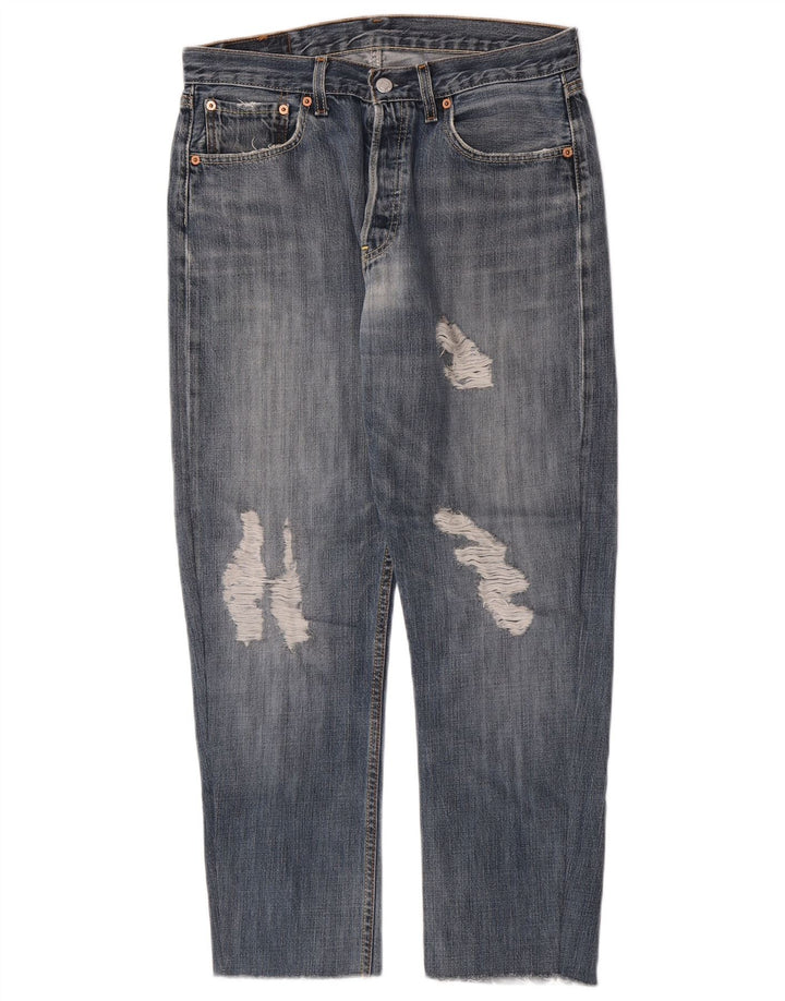 Levi's Mens 501 Distressed Straight Jeans W32 L28 Μπλε βαμβακερό