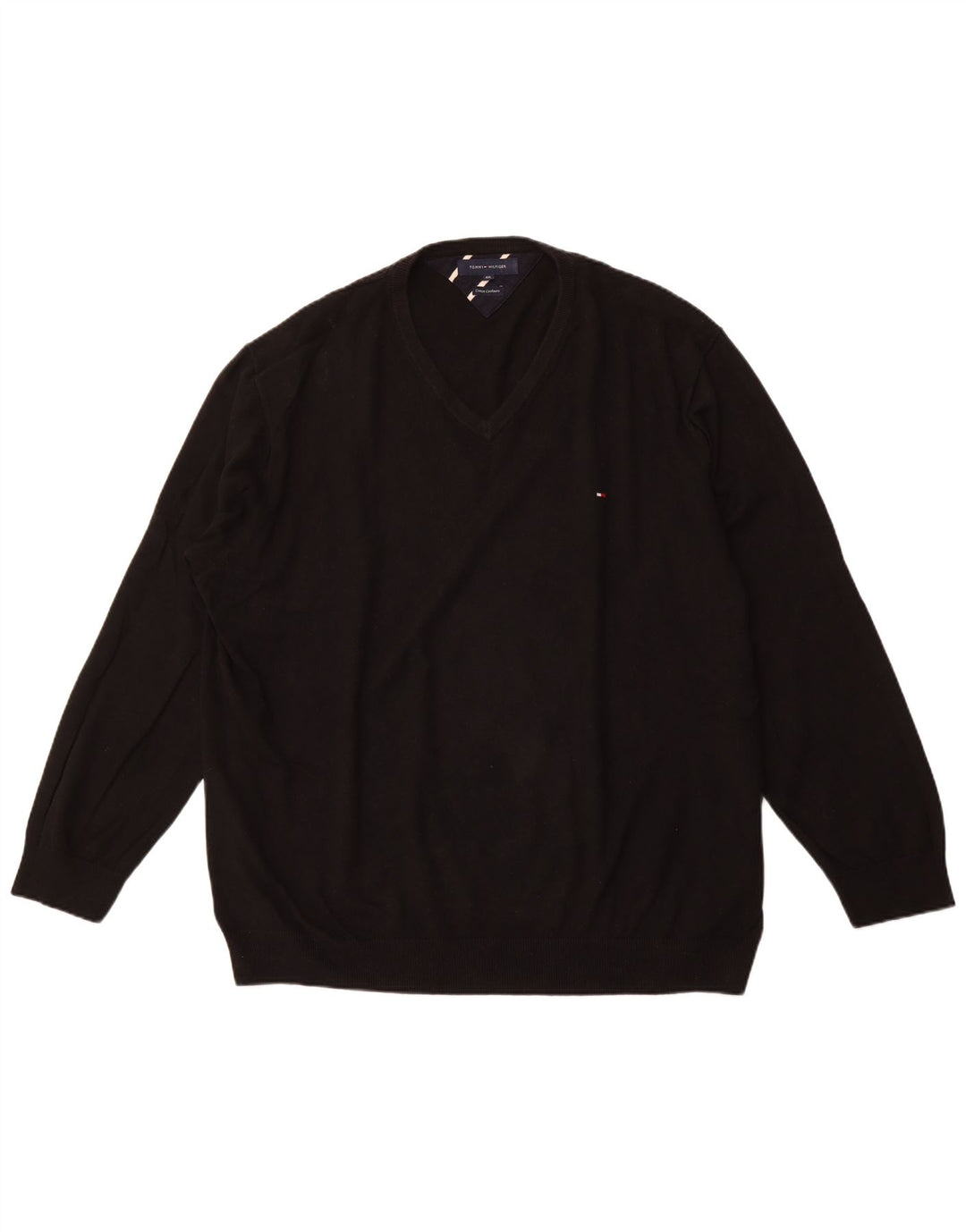 TOMMY HILFIGER Ανδρικό πουλόβερ με V λαιμόκοψη 4XL μαύρο βαμβακερό