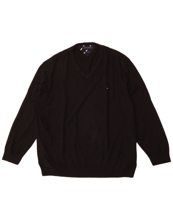 TOMMY HILFIGER Ανδρικό πουλόβερ με V λαιμόκοψη 4XL μαύρο βαμβακερό
