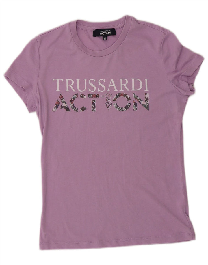 Γυναικείο γραφικό μπλουζάκι Trussardi Top UK 12 μεσαίο μωβ πολυεστέρας