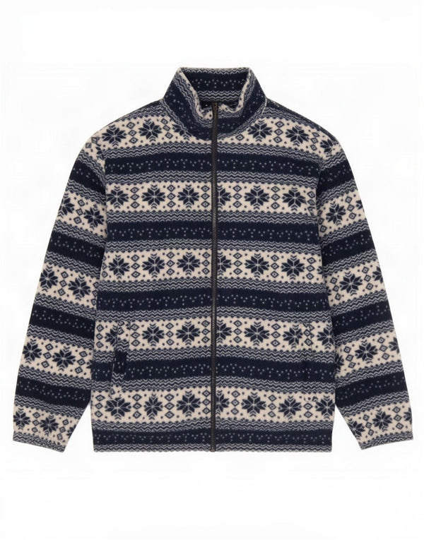 Vintage γυναικείο φλις μπουφάν UK 18 XL Navy Blue Fair Isle Cotton