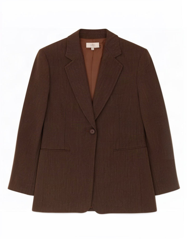 Marks & Spencer Γυναικείο σακάκι 1 κουμπιού blazer UK 14 μεγάλο καφέ βισκόζη