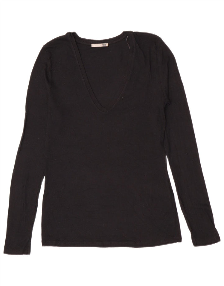 Zara γυναικείο τοπ μακρυμάνικο UK 14 Large Black Modal