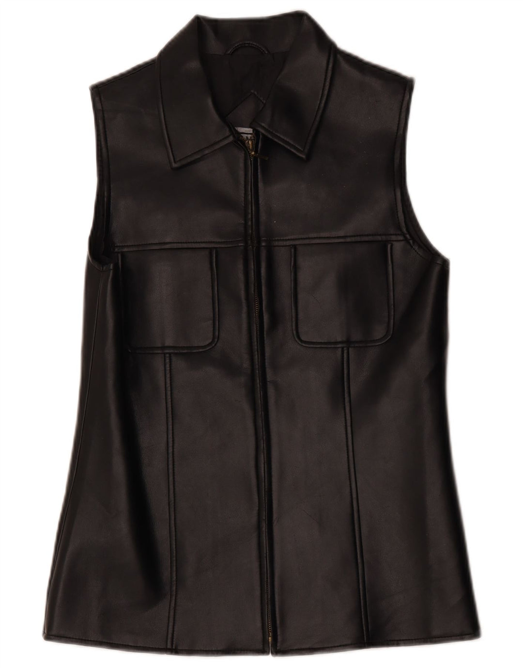 Vintage Γυναικείο Δερμάτινο Gilet UK 10 Small Black