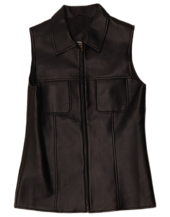 Vintage Γυναικείο Δερμάτινο Gilet UK 10 Small Black