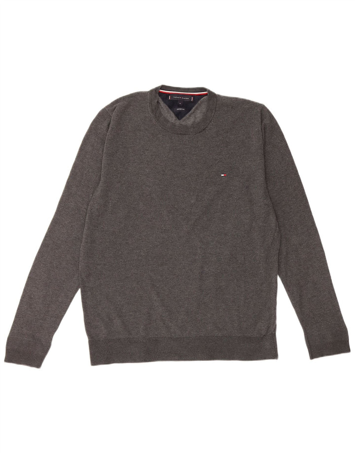 TOMMY HILFIGER Ανδρικό πουλόβερ με λαιμόκοψη μεσαίου γκρι βαμβακερό
