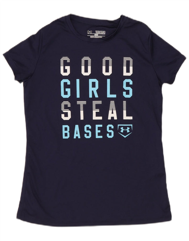 Under Armour Boys Heat Gear Graphic T-shirt Top 9-10 Years Medium Navy Blue