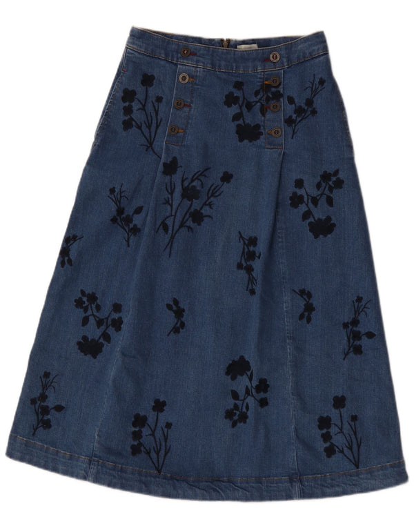 White Stuff Γυναικεία γραφική τζιν φούστα UK 8 Small W28 Blue Floral βαμβακερή