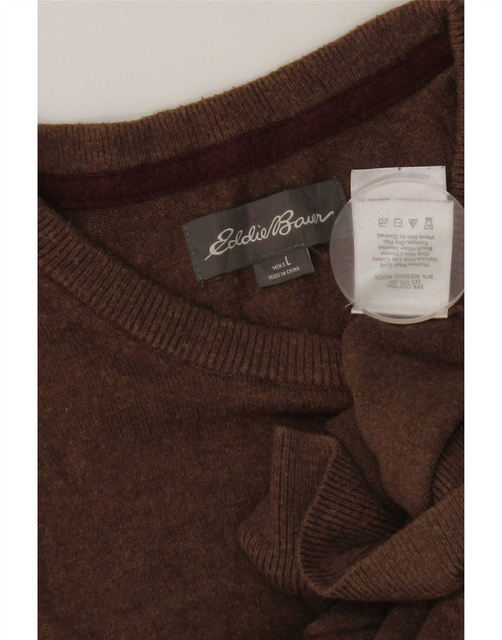 Eddie Bauer Ανδρικό πουλόβερ με λαιμόκοψη, μεγάλο καφέ βαμβακερό