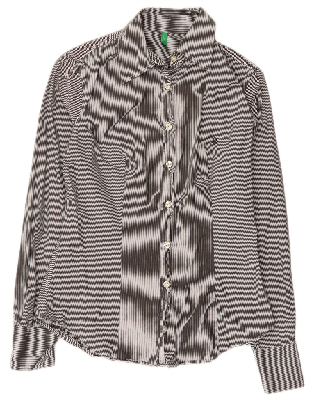 BENETTON Womens Shirt UK 8 Small Grey Pinstripe