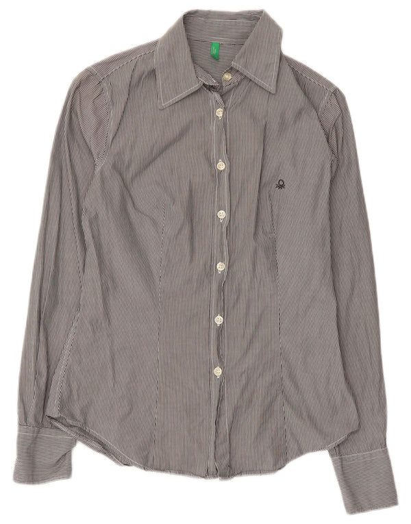BENETTON Womens Shirt UK 8 Small Grey Pinstripe