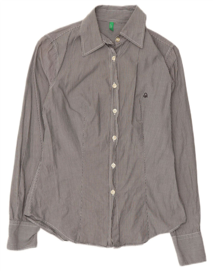 BENETTON Womens Shirt UK 8 Small Grey Pinstripe