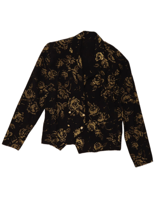 VINTAGE Γυναικείο Μπλέιζερ Διπλό Μπουφάν EU 36 Small Black Floral