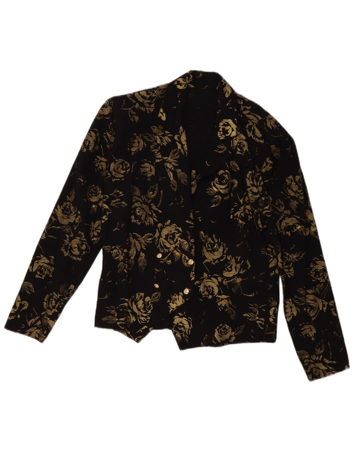 VINTAGE Γυναικείο Μπλέιζερ Διπλό Μπουφάν EU 36 Small Black Floral