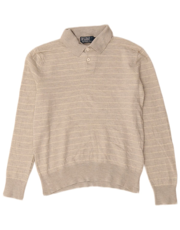 Πόλο Ralph Lauren Γυναικείο πουλόβερ με λαιμό πόλο UK 14 Μεγάλο μπεζ ριγέ