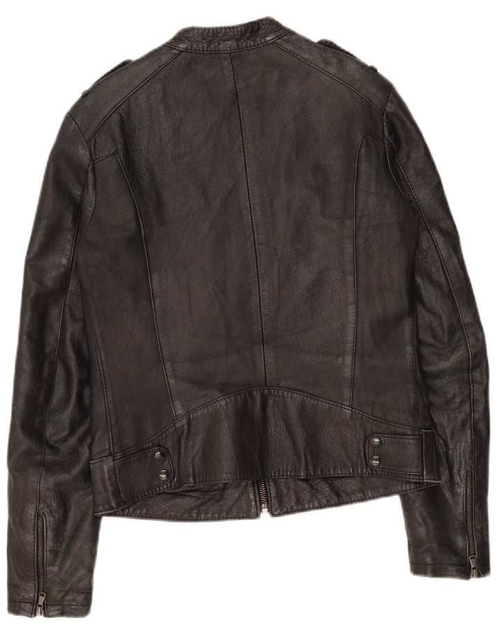 Vintage Γυναικείο Δερμάτινο Μπουφάν Biker UK 12 Medium Black Leather
