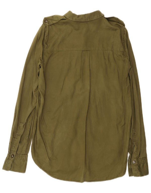 ZARA Γυναικείο Longline Oversized Πουκάμισο UK 6 XS Khaki Lyocell