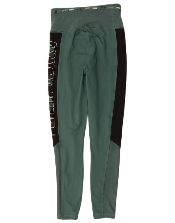 Puma Womens Graphic Leggings UK 6 XS Green Colourblock Polyester