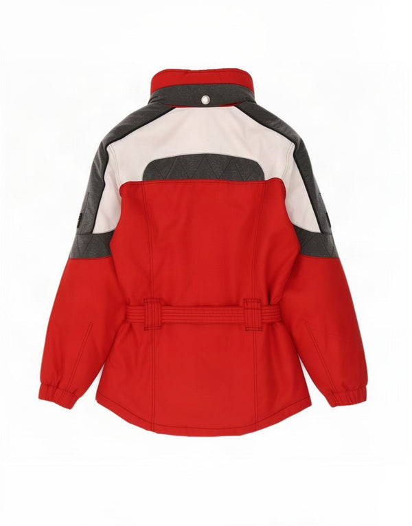Sorry Womens Hooded Ski Jacket UK 14 Large Red Colourblock