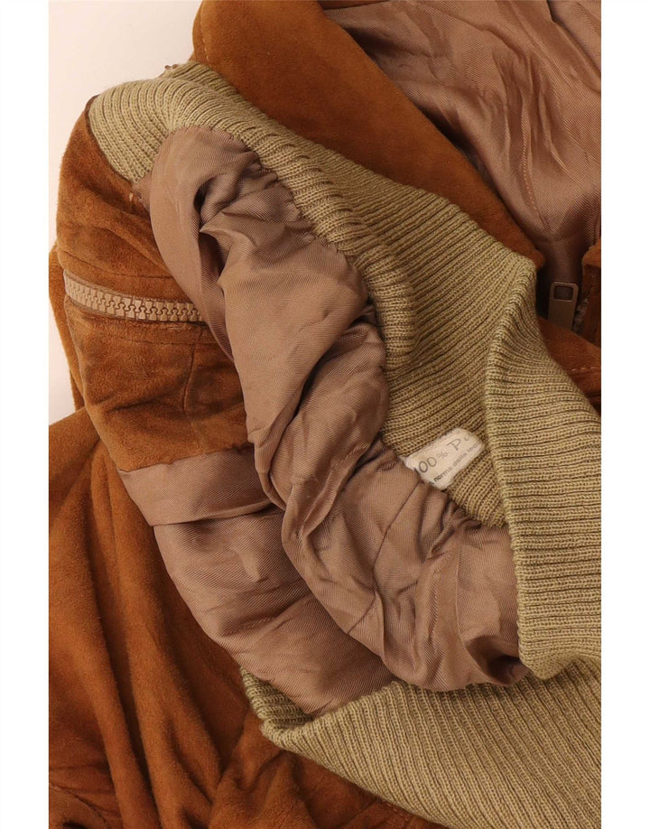 Vintage Ανδρικό Suede Bomber Jacket UK 40 Large Brown Δερμάτινο