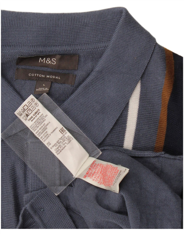 Ανδρικό πουλόβερ ζακέτα Marks & Spencer Μεγάλο μπλε ριγέ βαμβακερό
