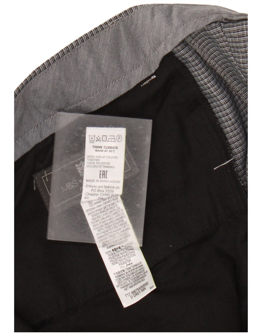 Ανδρικό παντελόνι με κανονική εφαρμογή Marks & Spencer W36 L29 Grey Check Polyester