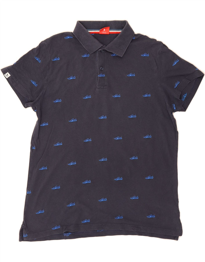PUMA Mens Abstract Pattern Polo Shirt XL Blue Cotton Vintage Puma and Second-Hand Puma from Messina Hembry 