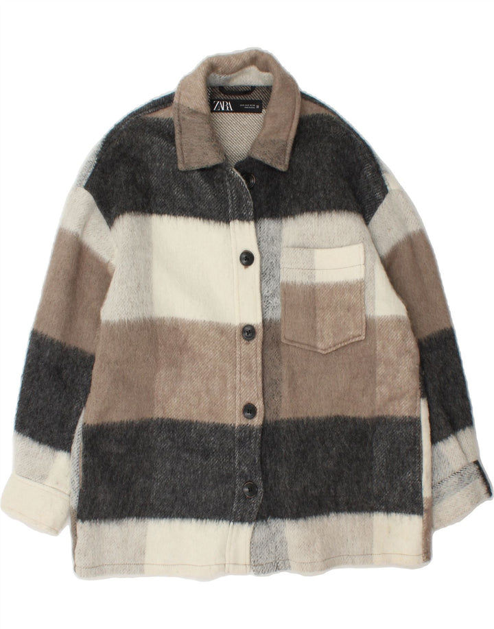ZARA Womens Overcoat UK 10 Small Multicoloured Check Polyester Vintage Zara and Second-Hand Zara from Messina Hembry 