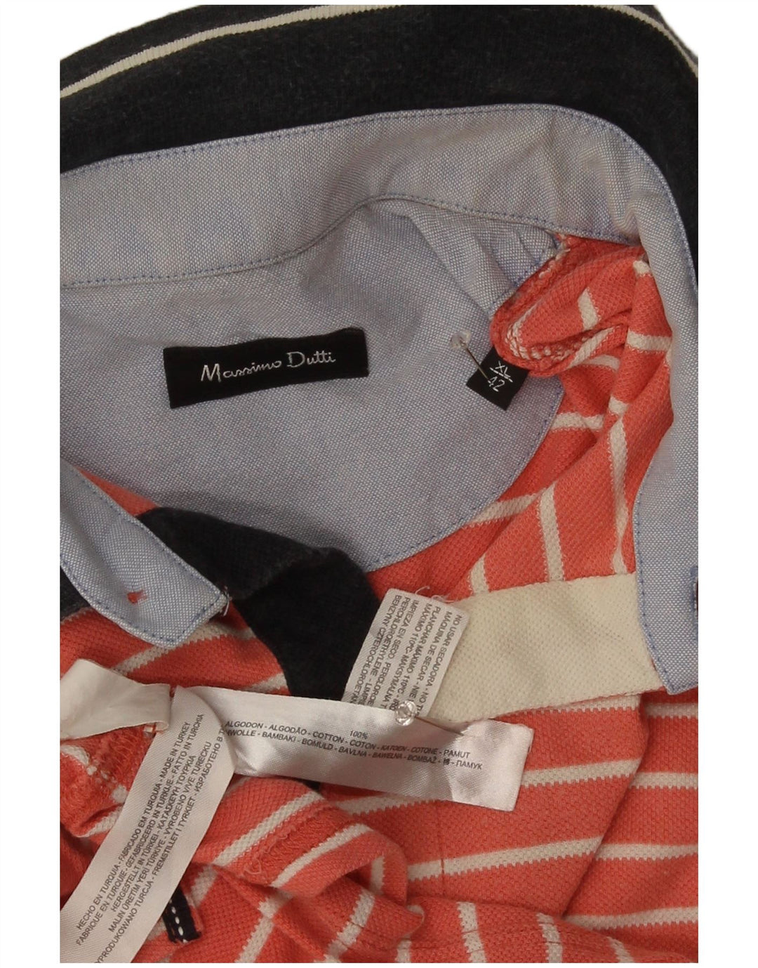 Ανδρικό πουκάμισο πόλο Massimo Dutti XL Πορτοκαλί βαμβακερό ριγέ