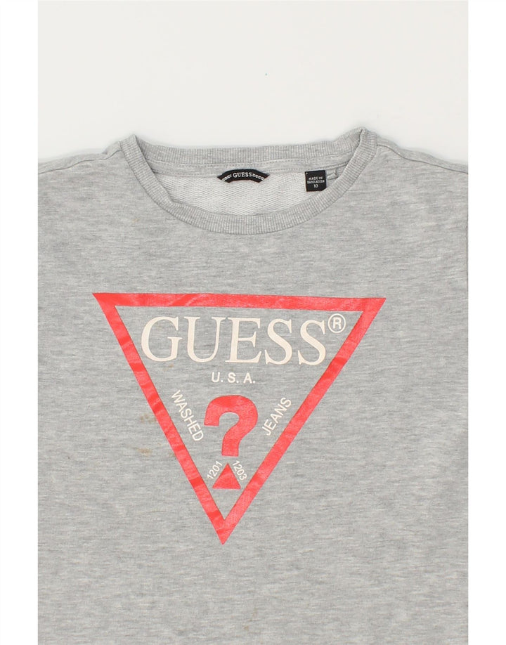 GUESS Boys Graphic Sweatshirt Jumper 9-10 Years Grey Cotton Vintage Guess and Second-Hand Guess from Messina Hembry 