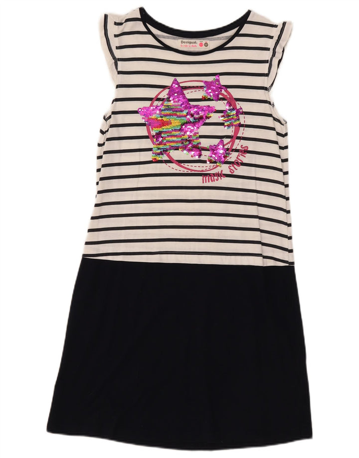 Desigual Girls Graphic Basic φόρεμα 13-14 ετών Λευκό ριγέ βαμβακερό