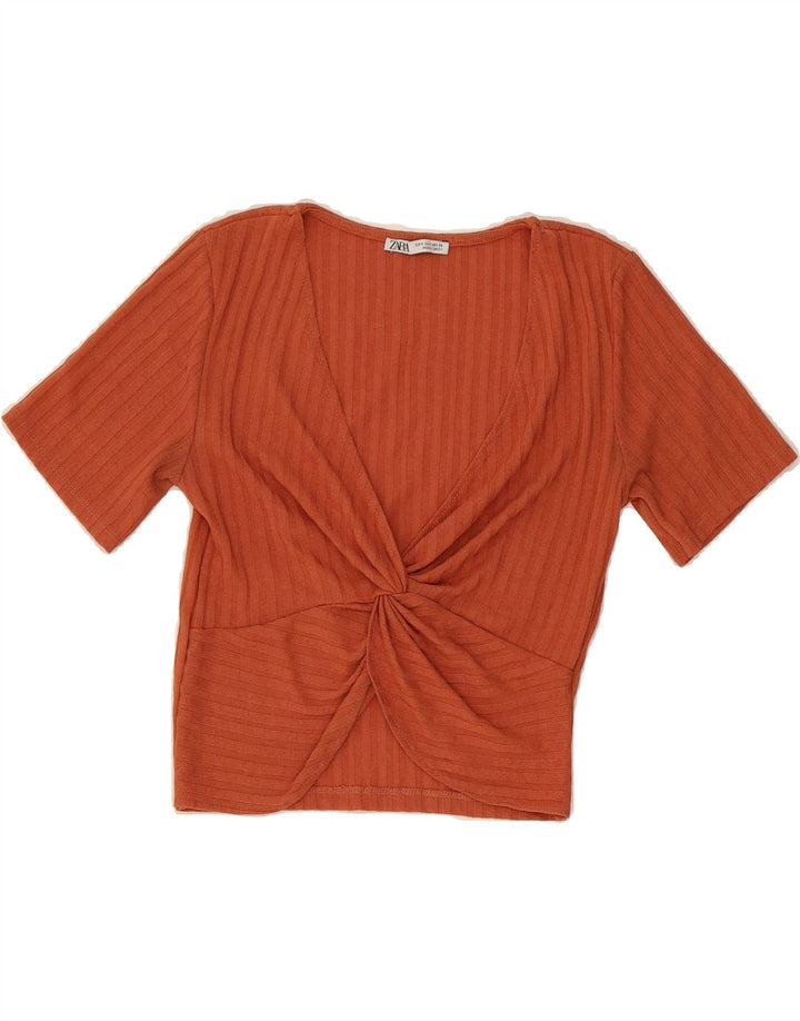 ZARA Womens Crop Blouse Top UK 8 Small Orange Polyester Vintage Zara and Second-Hand Zara from Messina Hembry 