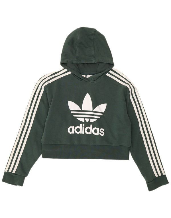 Adidas Girls Graphic Crop Hoodie Jumper 11-12 ετών Πράσινο βαμβακερό