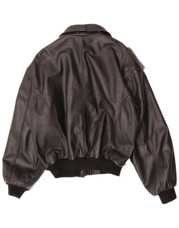 Vintage Ανδρικό Faux Leather Military Jacket IT 48/50 Medium Black