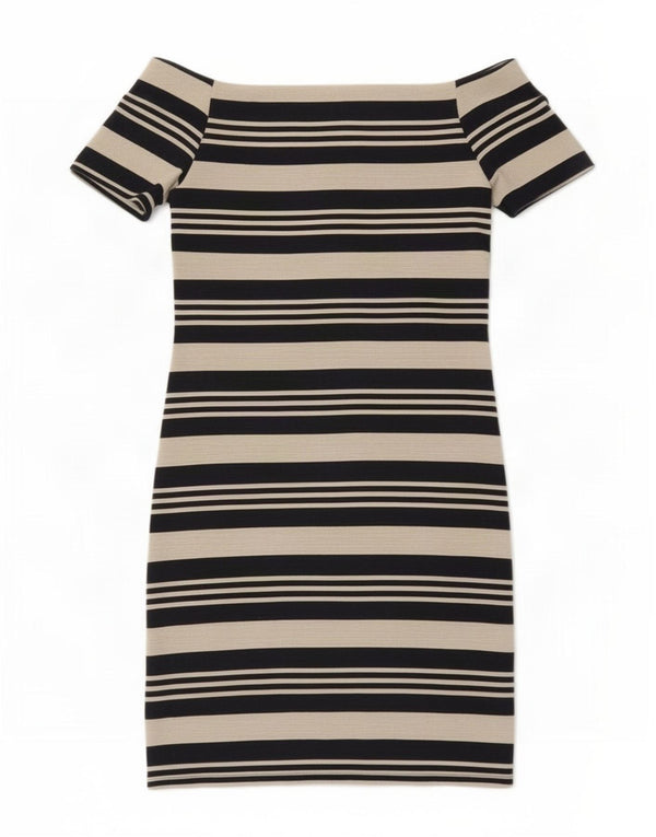 Topshop Γυναικείο φόρεμα Off Shoulder UK 10 Small Navy Blue ριγέ πολυεστέρας