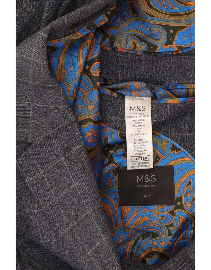 Marks & Spencer Ανδρικό σακάκι με 2 κουμπιά Slim Blazer UK 36 Small Blue Check