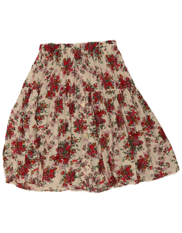 Vintage γυναικεία πλισέ φούστα W26 Small Off White Floral