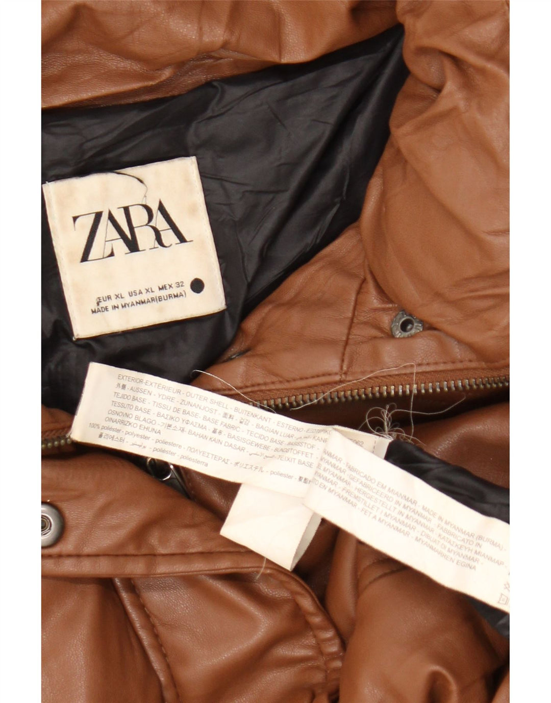 Zara γυναικείο μπουφάν με επένδυση από συνθετικό δέρμα UK 18 XL καφέ πολυεστέρας