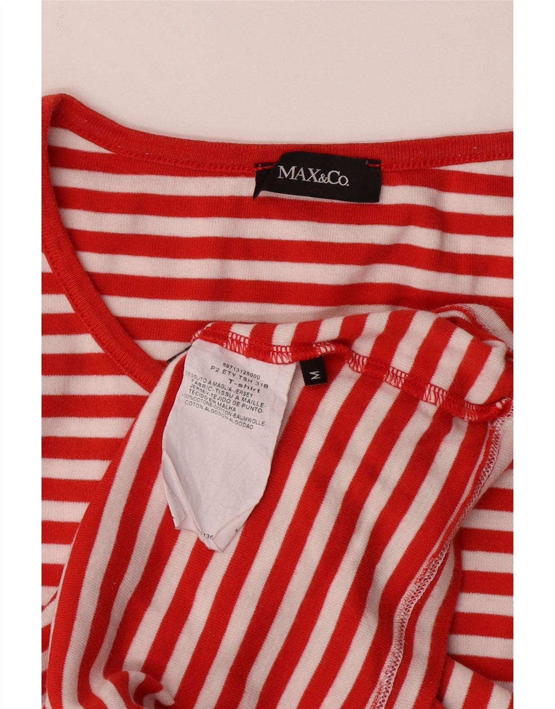 MAX & CO. Womens T-Shirt Top UK 12 Medium Red Striped Cotton Vintage Max & Co. and Second-Hand Max & Co. from Messina Hembry 