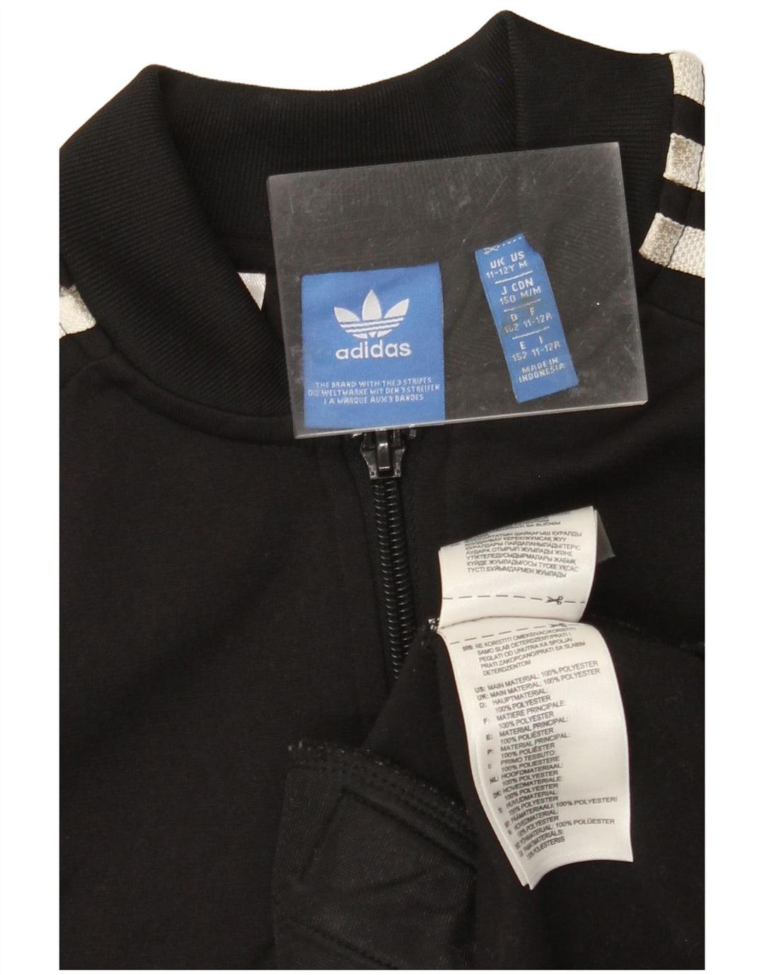 ADIDAS Girls Tracksuit Top Jacket 11-12 Years Black Polyester
