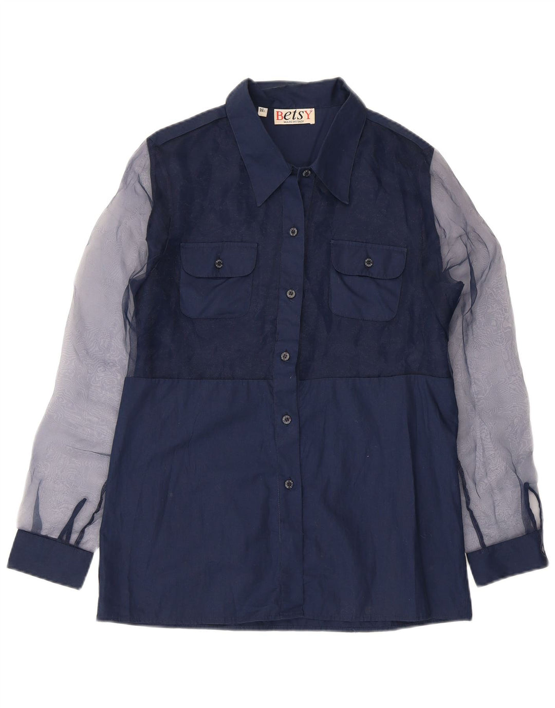 Γυναικείο πουκάμισο VINTAGE UK 14 Medium Navy Blue Colorblock Πολυεστέρας