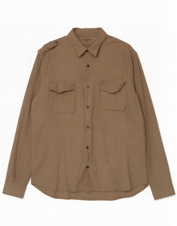 All Saints Mens Military Shirt 2XL Khaki Linen