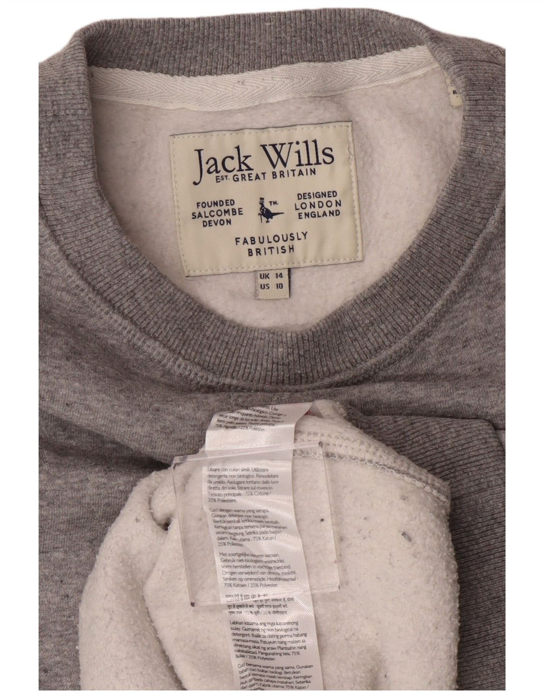 Jack Wills Γυναικεία Φούτερ Jumper UK 14 Large Grey Cotton