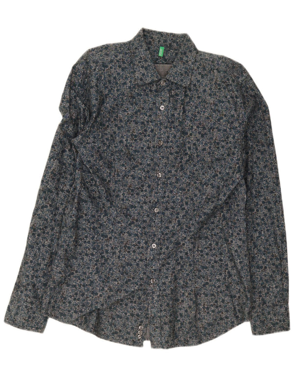 Ανδρικό πουκάμισο Benetton XL Navy Blue Floral Βαμβακερό