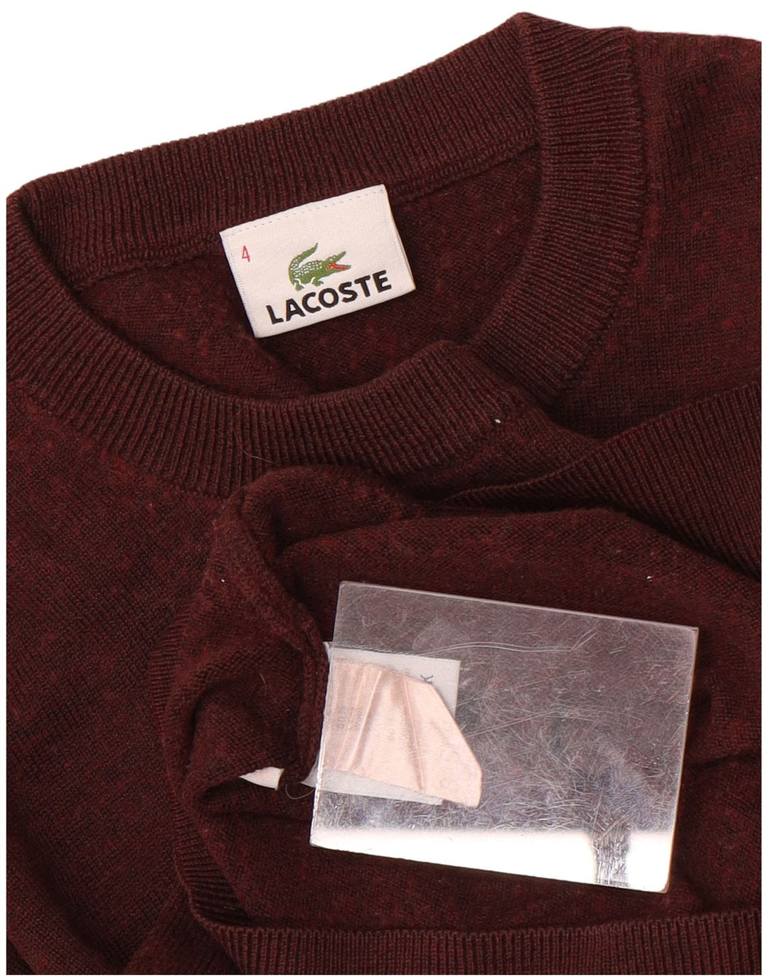 Ανδρικό πουλόβερ με λαιμόκοψη LACOSTE, Μέγεθος 4, Μαλλί μεσαίου χρώματος καφέ